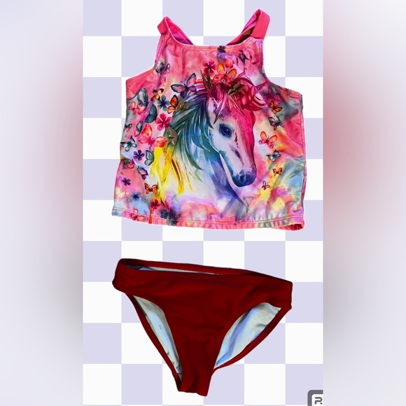 Tankini swimsuit, Wonder Nation Girls Unicorn M (7-8 UPF 50+. 2 Pieces Pink/red‎ - Picture 3 of 13